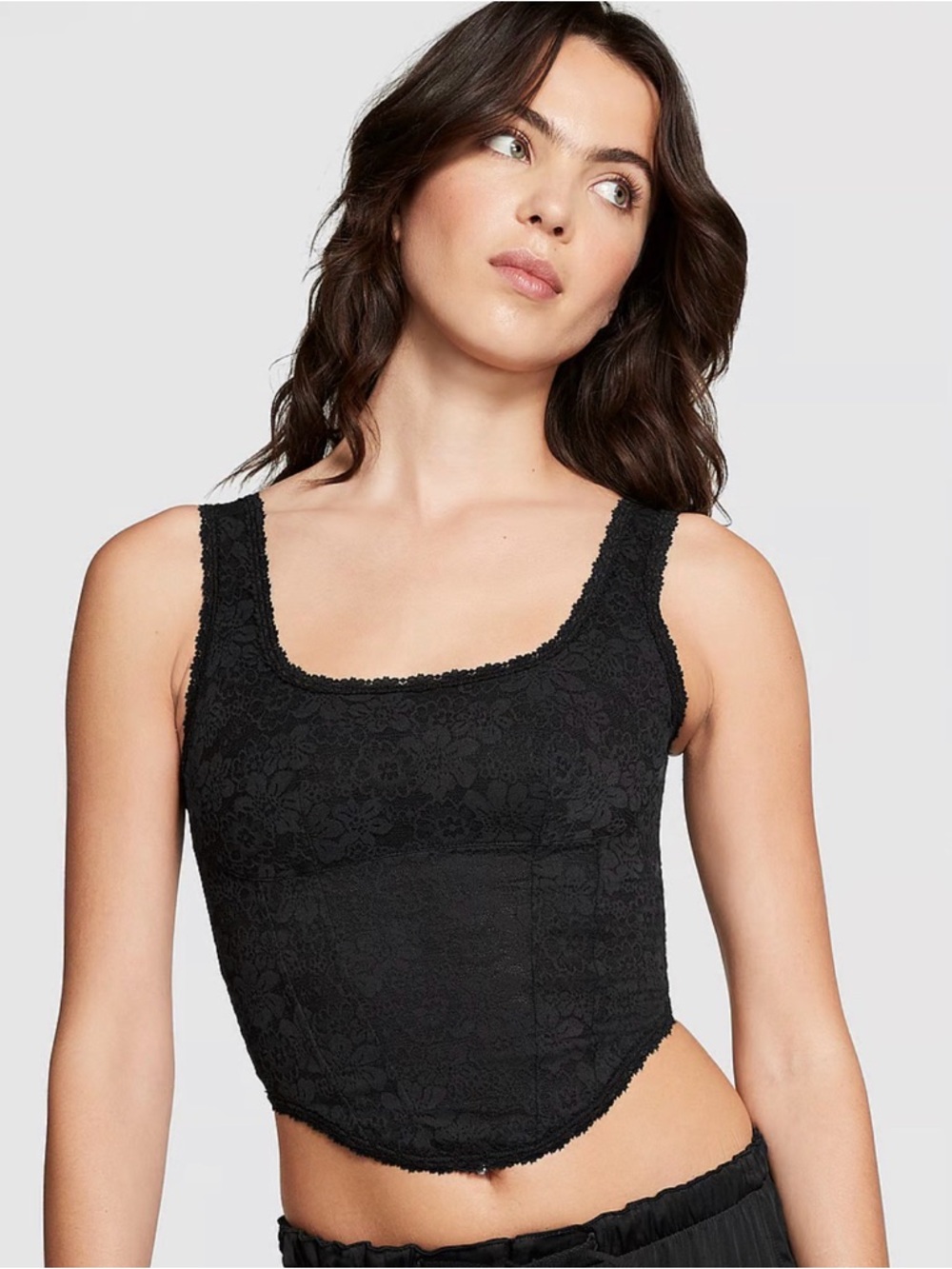 Black Lace Scoop Neck Women's Top PINK